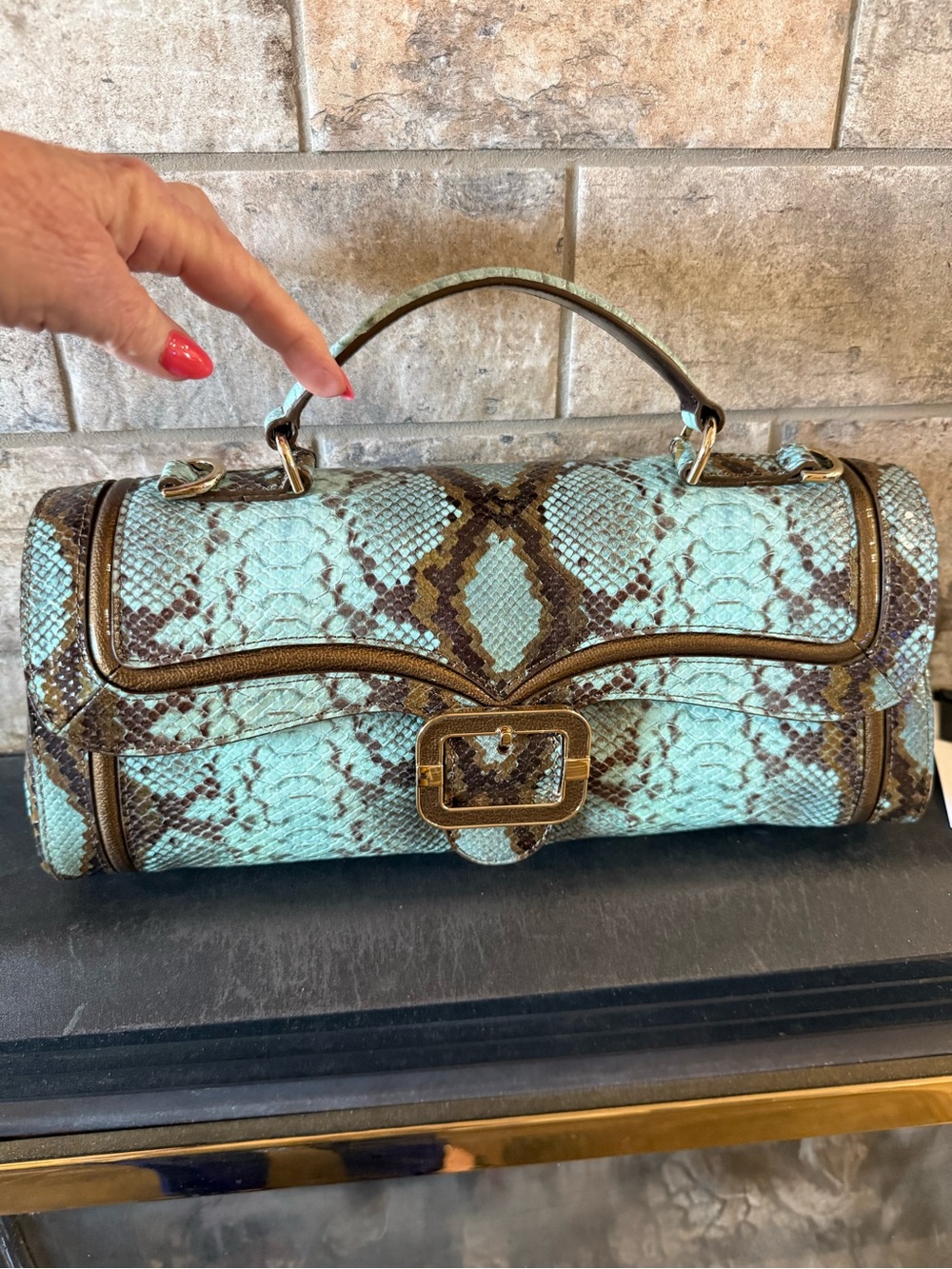 Brahmin Turquoise Stone Tecoma Python-Print Dayan Bag